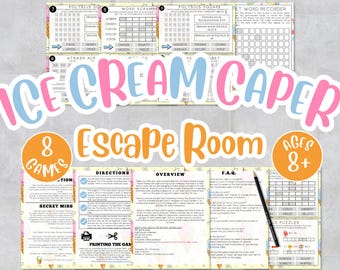 Ice Cream Escape Room For Kids, Escape Rooms, Escape Room Games, Printable Game, Family Games, Party Puzzle Games, Summer Activity