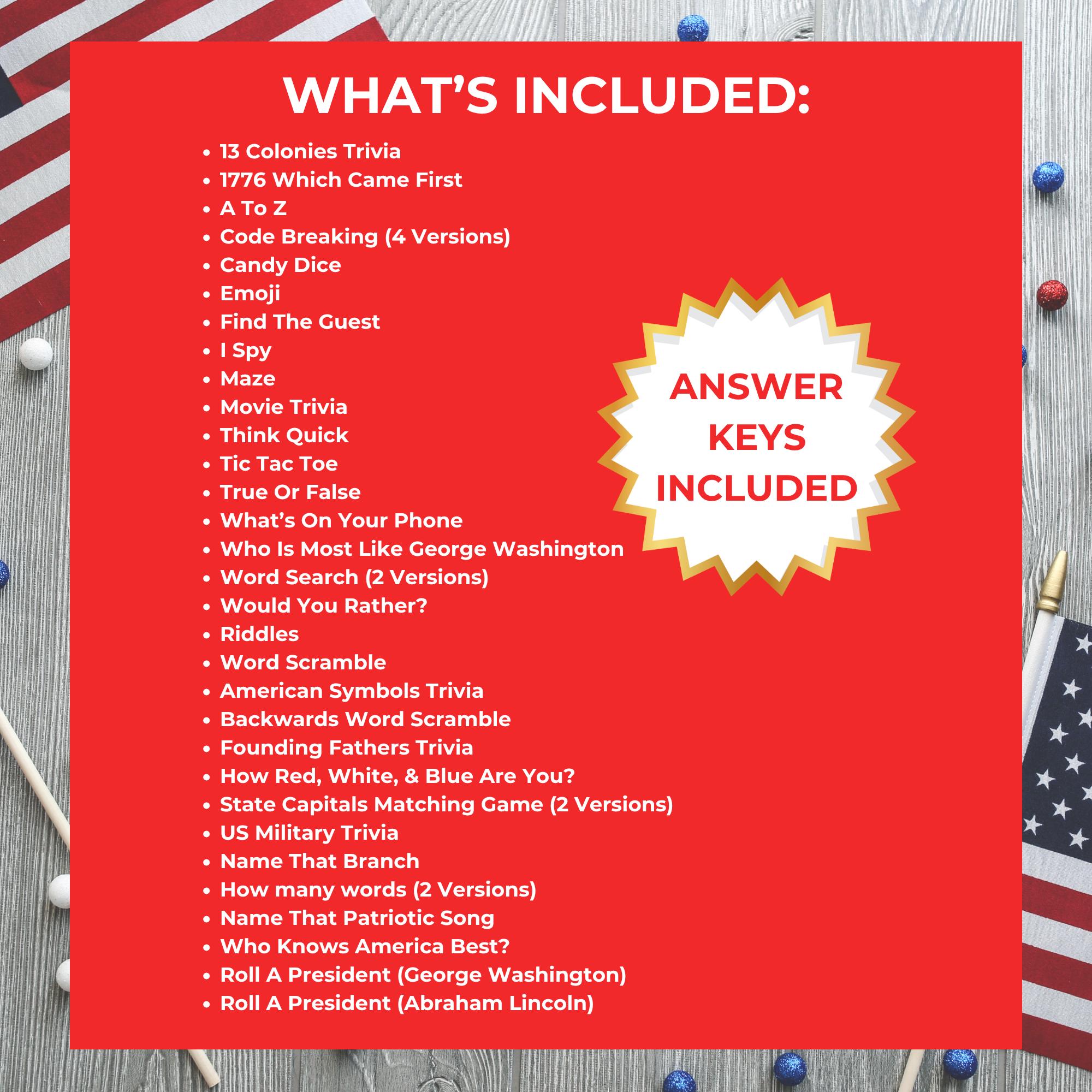 250 Years Game Bundle, 4th of July Games, 250th Anniversary, America ...