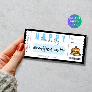 Cupón de desayuno editable para el Día del Padre, regalo significativo para papá, plantilla editable, regalo extra para padrastro, regalo DIY, carta