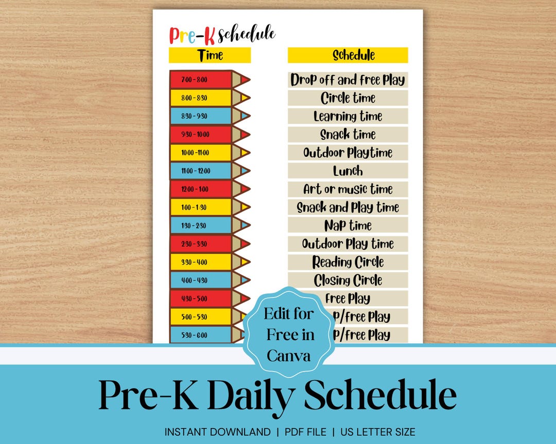 Editable Pre-k Daycare Schedule, Daycare Forms, Daily Routine, Home ...