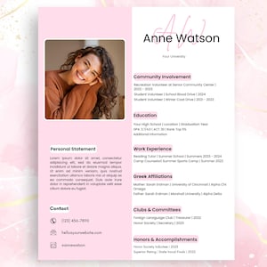Editable Sorority Resume Template, Cover Letter Template, Rush Resume Template, Social Resume, Resume With Photo, Custom Rush Kit, Letter