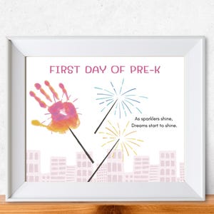 First Day of Preschool Handprint Art, Preschool Handprint Craft, Preschool Activity, Preschool Activity, Handprint Keepsake, Pre-K, Letter