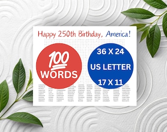 Póster imprimible de búsqueda de palabras del 250.º aniversario, 250 EE. UU., América, 4 de julio, actividad para el aula, noche de juegos en familia, juegos para fiestas de oficina