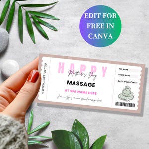 Bearbeitbarer Muttertagsmassage-Gutschein, Massage-Datumsticket, Massage-Einladung, Geschenk für Mutter, bearbeitbare Vorlage, Geschenk für Mutter, US-Brief