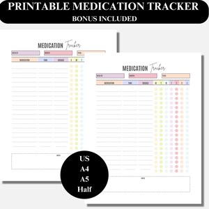 Medication Tracker Printable, Medication Reminder, Daily Medication, Medicine Log, Medical Planner, Medical Tracker, US Letter/A4/A5/Half