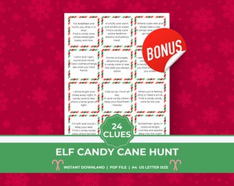 Búsqueda de bastones de caramelo para elfos, Carta de respuesta imprimible gratis, Pistas para la búsqueda del tesoro, Búsqueda del tesoro navideña, Búsqueda del tesoro imprimible, Invierno, C25