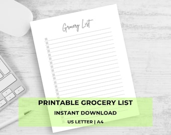 Grocery List Template Printable, Grocery Planner PDF, Food Shopping List, Grocery Shopping Planner, Instant Download, Letter/A4
