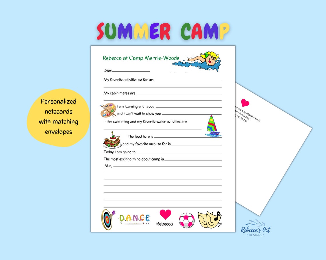 Summer Camp Personalized Stationery Girl's Camp Notes Etsy