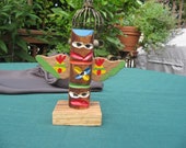 KACHINA TOTEM POLE Made of Wood, Unique Handmade wood Kachina doll Totem Pole, Folk Art like hand made miniature Kachina Totem, Red Kachina