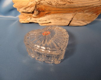 Lead Crystal Heart Shaped Trinket Dish, Czechoslovakia Crystal Heart Shaped Crystal Box, 1950s Crystal Ring Box, Valentine's Day Gift