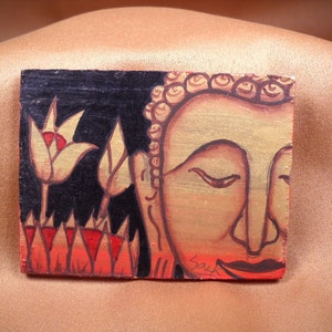 PAINTING of BUDDHA, 3 inch by 2 inch, by LAOS artist,Buddhist Image on small painting, Miniature Painting of Buddha, Buddhism