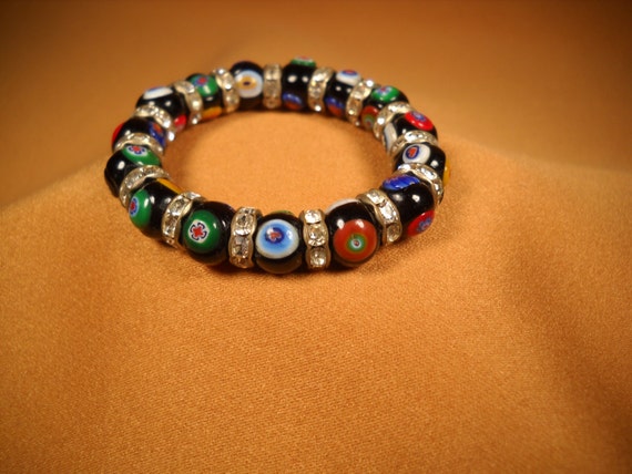 EVIL EYE STRETCH Bracelet with Evil Eye and Flowers, Bracelet for protection from evil, protective jewelry art evil eye, Bracelet with evil