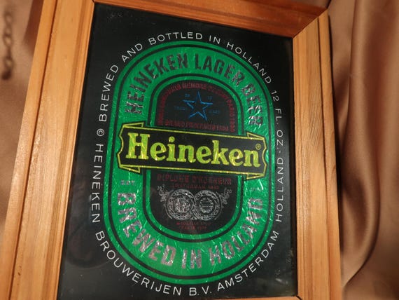 HEINEKEN BAR SIGN, Heineken Glass Bar Sign With Wood Frame 
