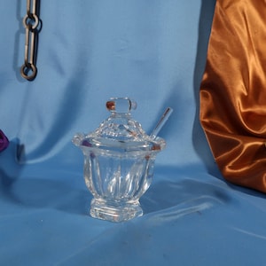 BACCARAT SUGAR BOWL with Spoon,Lead crystal sugar Bowl with matching spoon, Lead Crystal bowl with lid and spoon, Lead Crystal Salt dish