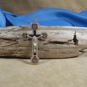 VIA CRUCIS ANTIQUE Crucifix, Stations of the Cross Antique Pectoral Cross Crucifix, Black and gold tone metal sorrow cross element of suffer