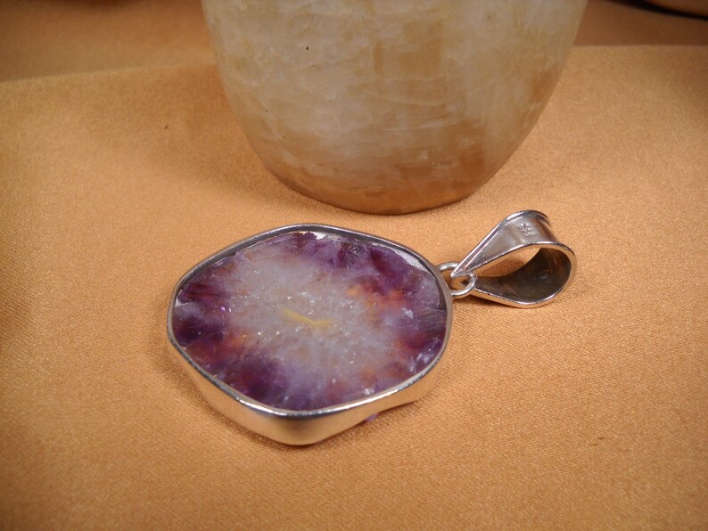 AMETHYST and SILVER PENDANT, Slice of Amethyst encased in silver, Amethyst Pendant, Amethyst Jewelry, Healing Amethyst, Slice of Amethyst, image 3