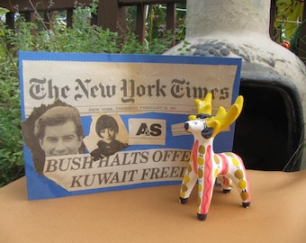 REINDEER HANDMADE en GREECE, pintado a mano Vintage griego arte de renos, pequeña cerámica hecha a mano vintage renos coloridos 5 pulgadas de alto