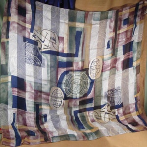 Vintage silk scarf made in Japan - Geometric patterned hiroko kapp - Square kimono scarf, perfect as a mothers day gift