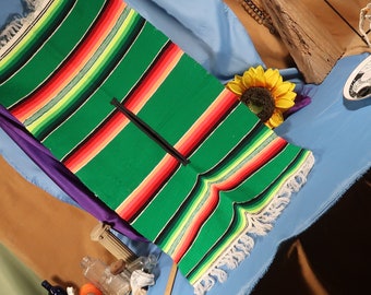 Miniature Mexican Pancho Blanket placemat ,Tiny Mexican Serape, Vintage Serape Blanket, Saltillo Blanket, Mexican Textile, Cotton Saltillo S