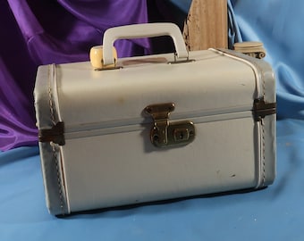 Antique Utility Suitcase, Retro Cosmetic Bag, Vintage Suitcase, Vintage Train Case, Old Cosmetic Bag, 70s Train Case, Antique Travel Case