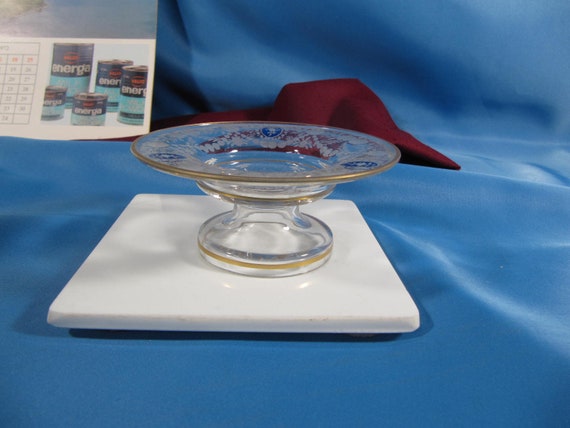 SMALL PEDESTAL DISH, clear glass, 4 inches wide, Antique clear glass dish with gold trim, german Dish, Candy Dish, Olive dish, Housewares