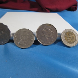 FOUR HONG KONG Coins, Lot of 4 vintage Hong Kong Dollar Coins, 5 dollar 2 dollar 1 dollar 10 dollar Hong Kong Coin collection.