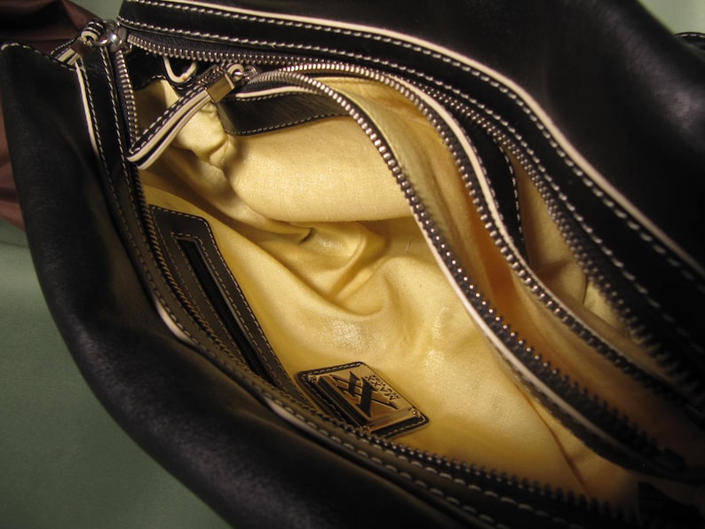 MAX NEW YORK Black Handbag,Designer Handbag from New York City,Black Glam bag,medium size zipper satchel zipper leather handbag black white