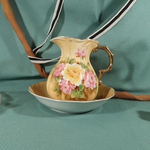 LEFTON CHAMBER SET, Floral Wash Basin Pitcher, Ceramic Hand Painted Pitcher And Bowl, Antique Wash Bowl Pitcher Set, Mother Day Gift, Collec