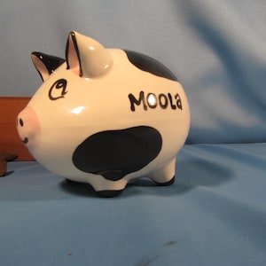 PIGGY BANK for MOOLA Bank, Black and White piggy Bank, Ceramic Piggy Bank, Vintage Piggy bank, Authentic Piggy Bank,Whimsical moola Piggy