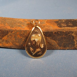 CHILD with PRAYING HANDS Pendant,Gold tone and Black Enamel Like Teardrop 1950s pendant of Child with Praying hands, Pendant Praying Child