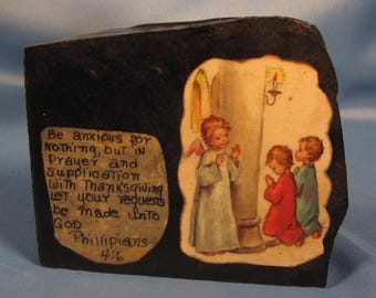 FOLK ART PSALM Plaque of Philippians Psalm 4 Verse 6, Phillipians Psalm 4 Verse 6, Bible Quote Rustic Home decor Plaque that stands, Psalm