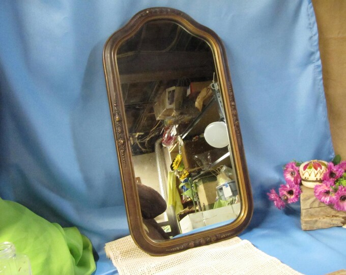 ANTIQUE WALL MIRROR, Wood Frame 1940s Home Decor Wood Frame Glass
