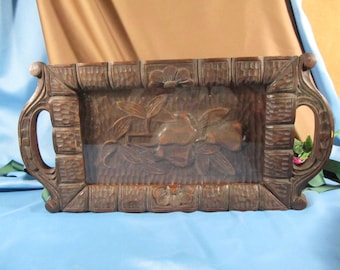 Bandeja de arte popular vintage, bandeja de servicio pintada a mano, bandeja antigua decorativa, arte popular vintage, decoración del hogar, bandeja de madera vintage, decoración de bandeja de madera