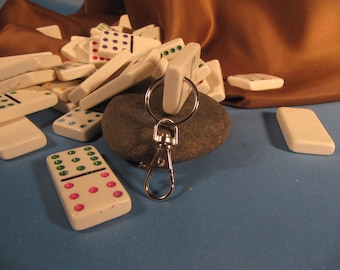 KEYCHAIN with VINTAGE DOMINO Tile , Domino Tile Keychain, Keychain White Domino Tile, Keychain, Vintage Domino Keychain, custom order domino