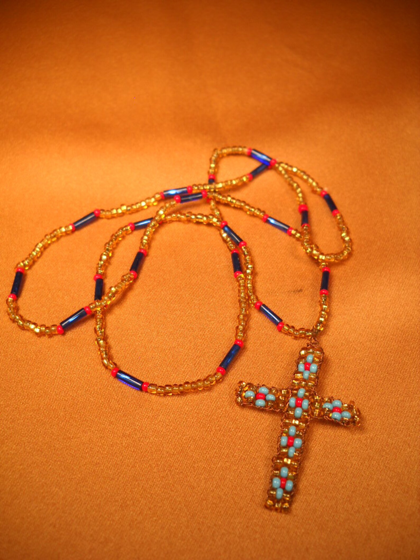 BEADED CROSS NECKLACE 23inch Necklace of Beads and Crucifix Etsy