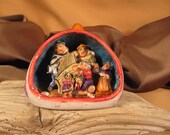 PERU CLAY DIORAMA with Musicians, Cup like Terra Cotta Shadow Box from Peru hand painted with Musicians, Clay Diorama with Musicians