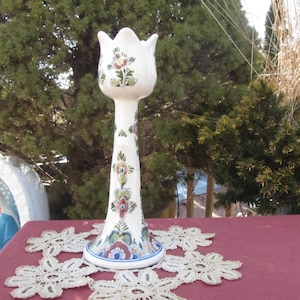 DELFT POL CANDLE Holder Holland Polychrome made in holland hand Painted colored delft candle  green and red floral pattern on delft pol