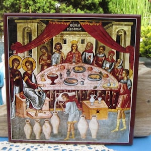 GRIECHISCH ORTHODOXES LETZTES Abendmahl Vintage Abendmahl Holzrahmen Jesus Christus beim letzten Abendmahl auf Lackiertem Druck Heilige vlaubfiguration Kloster 1961