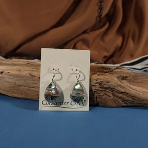 ABALONE and SILVER EARRINGS, 925 Silver earrings with art deco style , Stamped 925  pierced ears earrings, Teardrop style Shell and Sterling