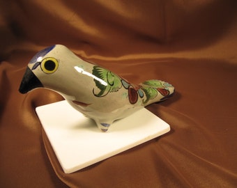 Vintage Mexican Tonala Pottery Bird Figurine Colorful Folk