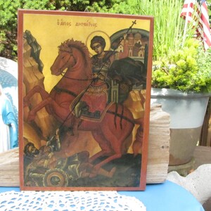 SAINT DEMETRIUS BYZANTINE,Greek Orthodox,Wood Plaque of Orthodox image of St Demetrius,Religious Small Plaque Greek Orthodox saint Demetrius