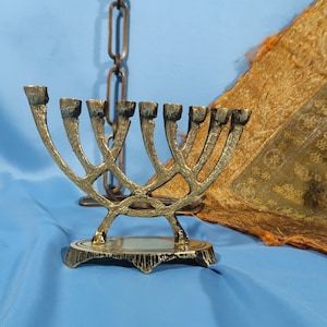 VINTAGE 9 LIGHT MENORAH  made in Israel, solid Brass 4 inches tall Menorah candle Stand, Made in Israel Menorah and Contemporary Menorah