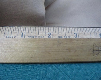 ANTIQUE WOODEN RULER, 12 inch solid wood Senco wood ruler, thick heavy Senco antique 12 inch ruler, 12 inch wooden antique ruler