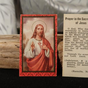 SACRED HEART of JESUS Pocket  Shrine Roman Catholic pocket shrine in red vinyl case, Prayer to Sacred Heart in small pocket size case, vinta