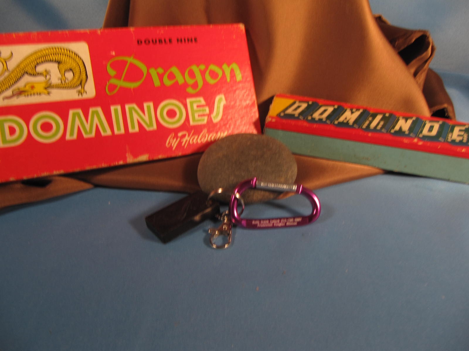 KEYCHAIN With DRAGON Domino and Carabiner Clip, Salvage Large Key Ring ...