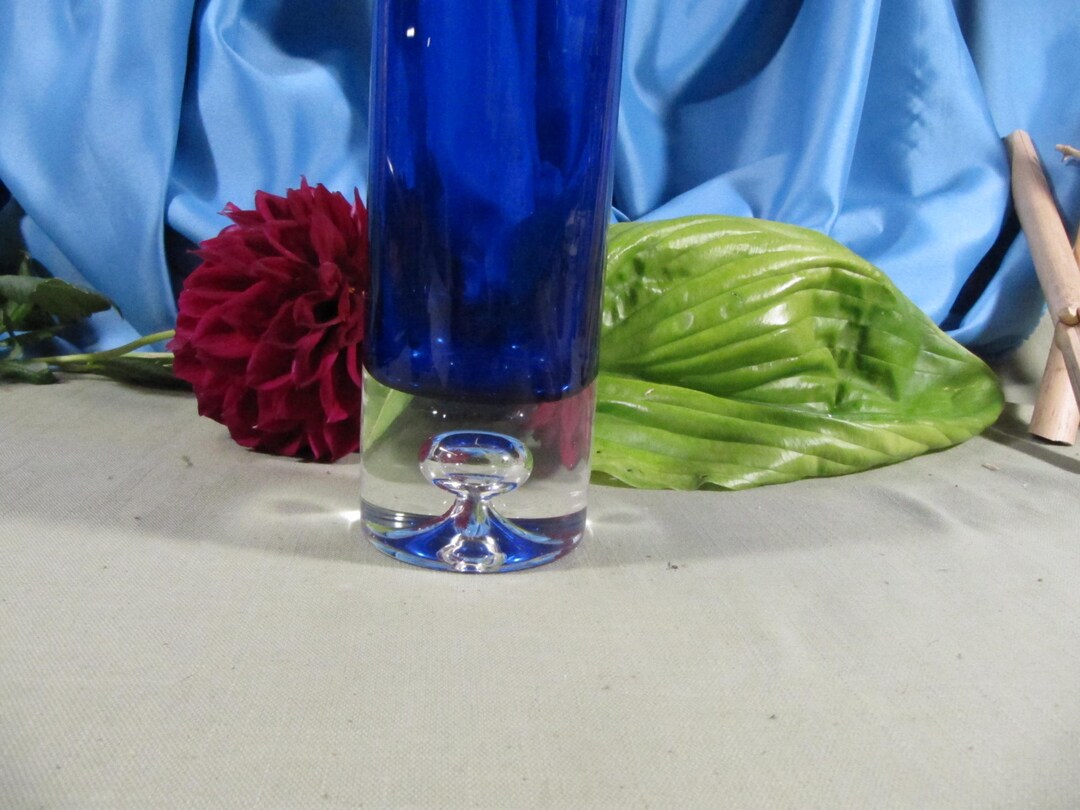 BLUE BUBBLE Vase,blown Glass Dark Blue Vase With Bubble, Solid Tall