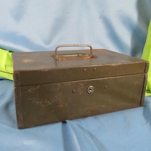 Antique Lock Box, Metal Lock Box, Vintage Metal Bin, Metal Storage Box, Antique Safe Box, Hidden Lock Box, Old Cash Box