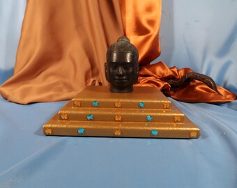 YOUNG BUDDHA  HEAD Statue, Buddha Meditation on Golden sequin Pedestal,Vintage Buddha Boy head made of Brass on custom pedestal,Brass Buddha