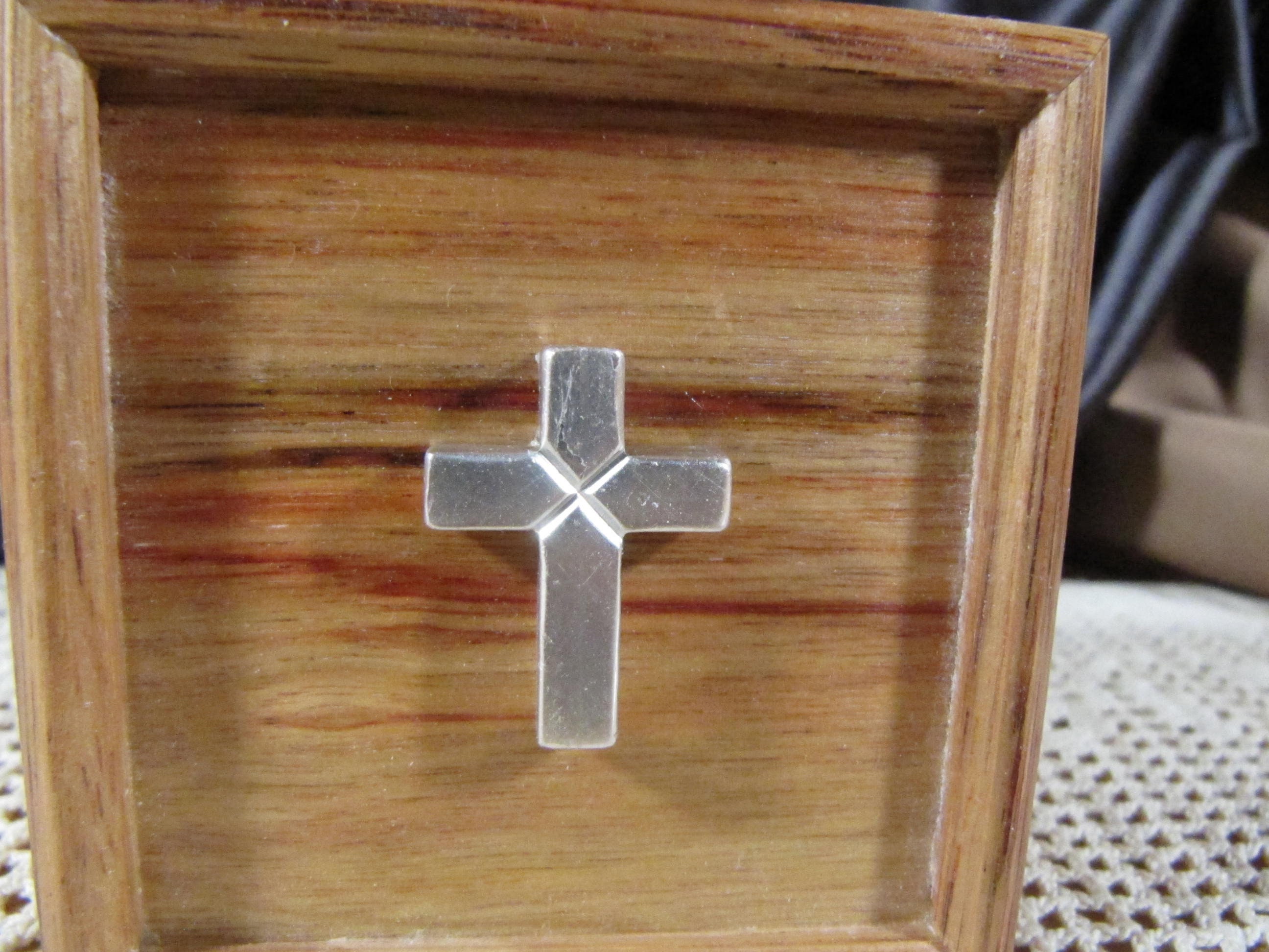 Handcrafted Wood Trinket Jewelry Box Hinged Lid Signed Flowers Cross-stitch