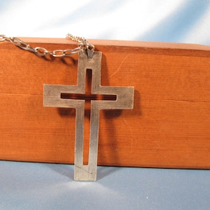 CRUCIFIX of PEWTER on Chain,Retro Modern Design Cross on Chain,three inch crucifix on 19 inch chain with Catch,Large Pewter open designcross